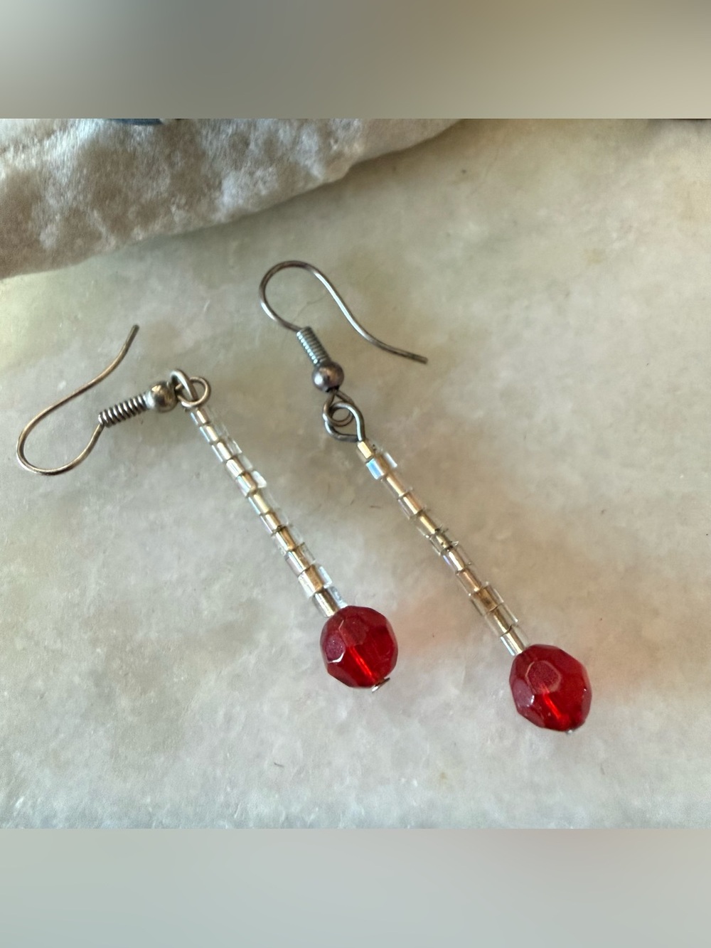 Handmade Seed Bead Red Crystal Drop Dangle Earrings